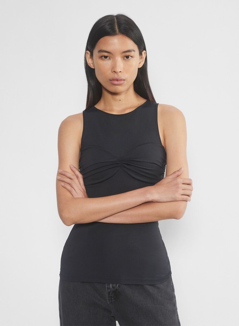 Aritzia Women's Ruched Bust Sleeveless Contour Shono Top Black Large NEW